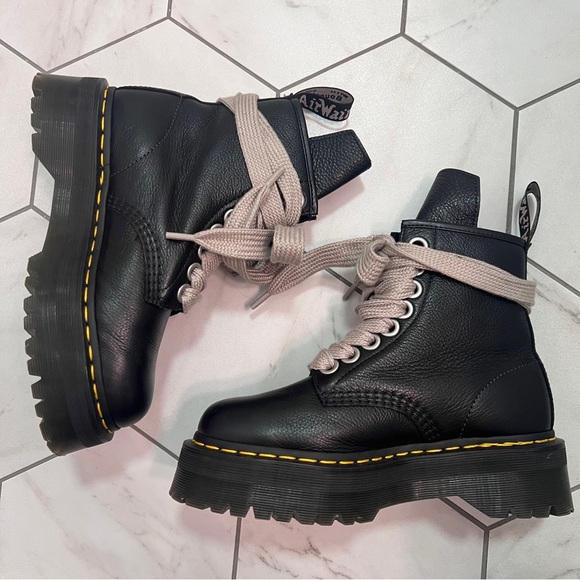Dr. Martens Jumbo Lace 1460 Quad Rick Owens Black Platform Leather Boots Size 8 - Picture 5 of 11